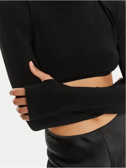 cropped shoulder pad long sleeve crew top NORMA KAMALI | KK1246PLA96001BLACK